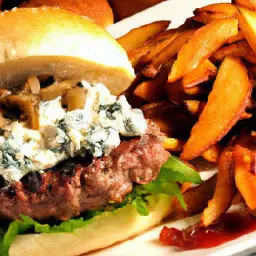 Teaser Image: Gorgonzola Cheese Burger with Potato Wedges
